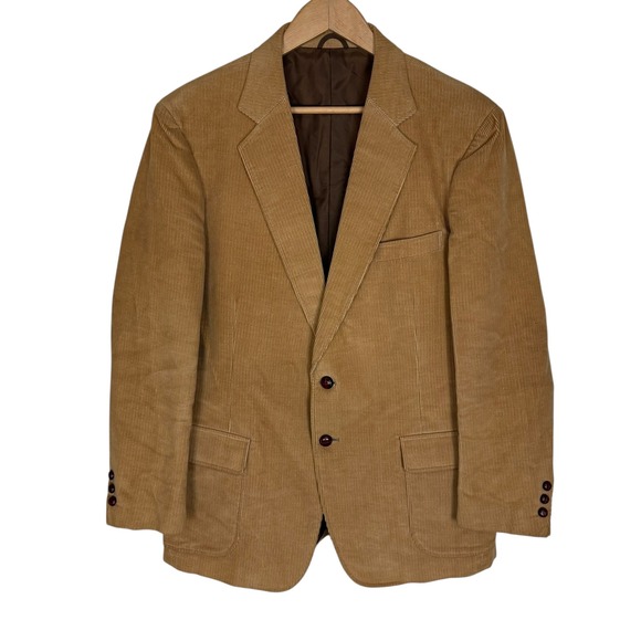 Sears Tailored Clothing Mens Camel Corduroy Blazer Sport Coat and Vest Size 44 R